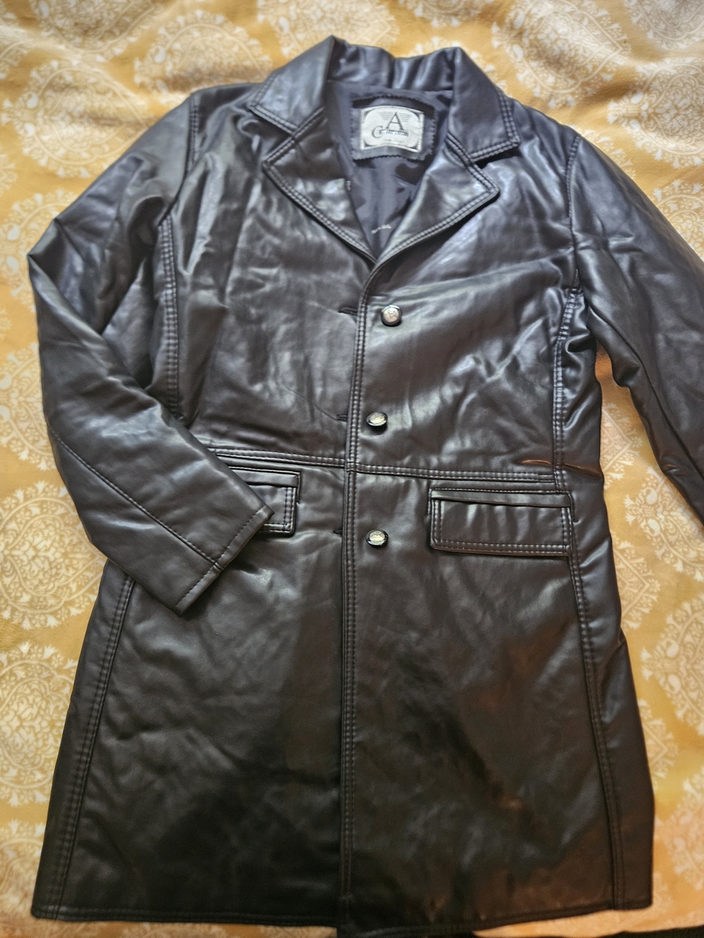 Armani Collezioni Black Long Leather Coat